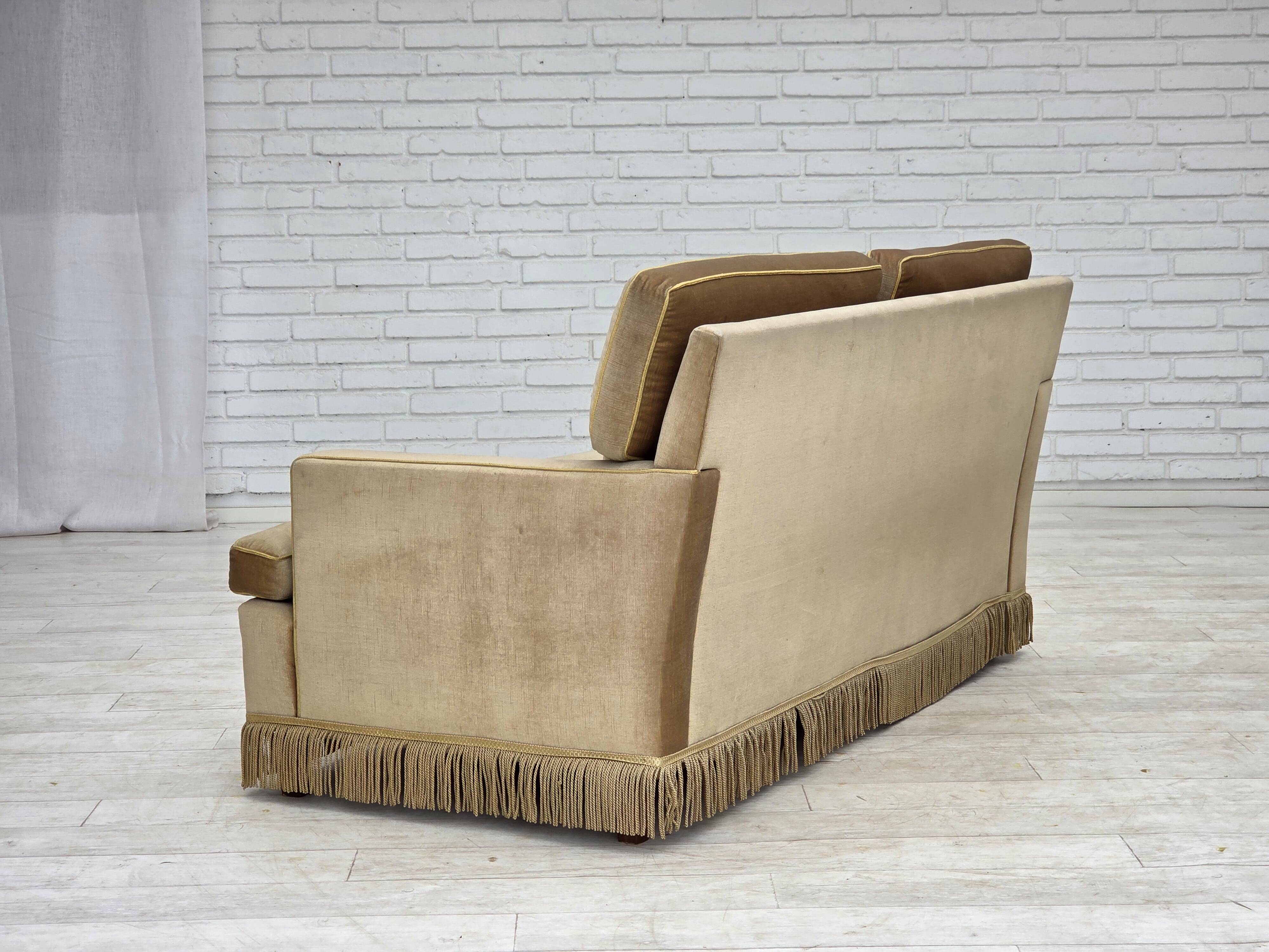 1970s, Danish 2-seater sofa, honey yellow furniture velour.