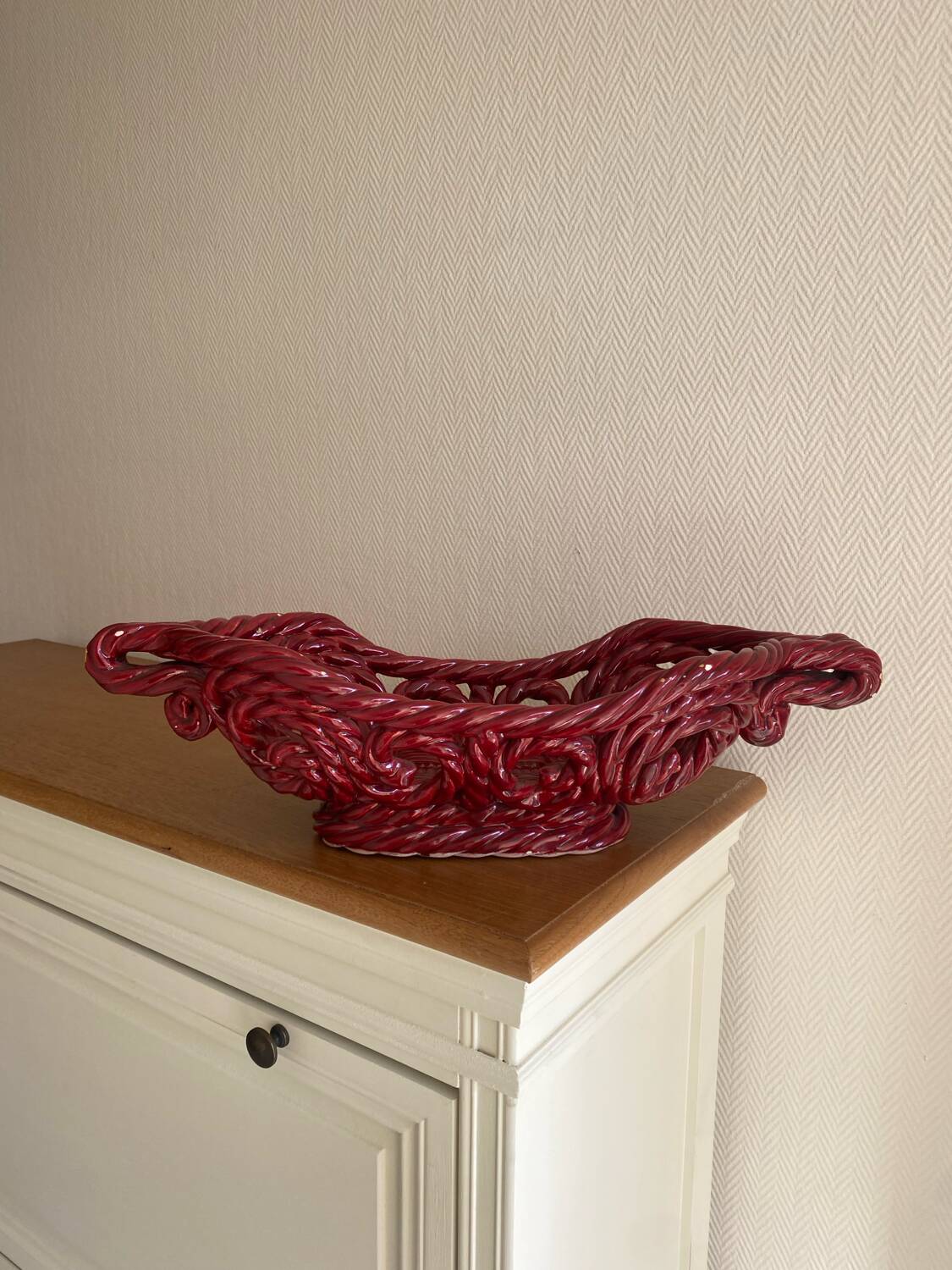 Large woven ceramic basket 60s