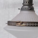 French conical glass and brass antique pendant light
