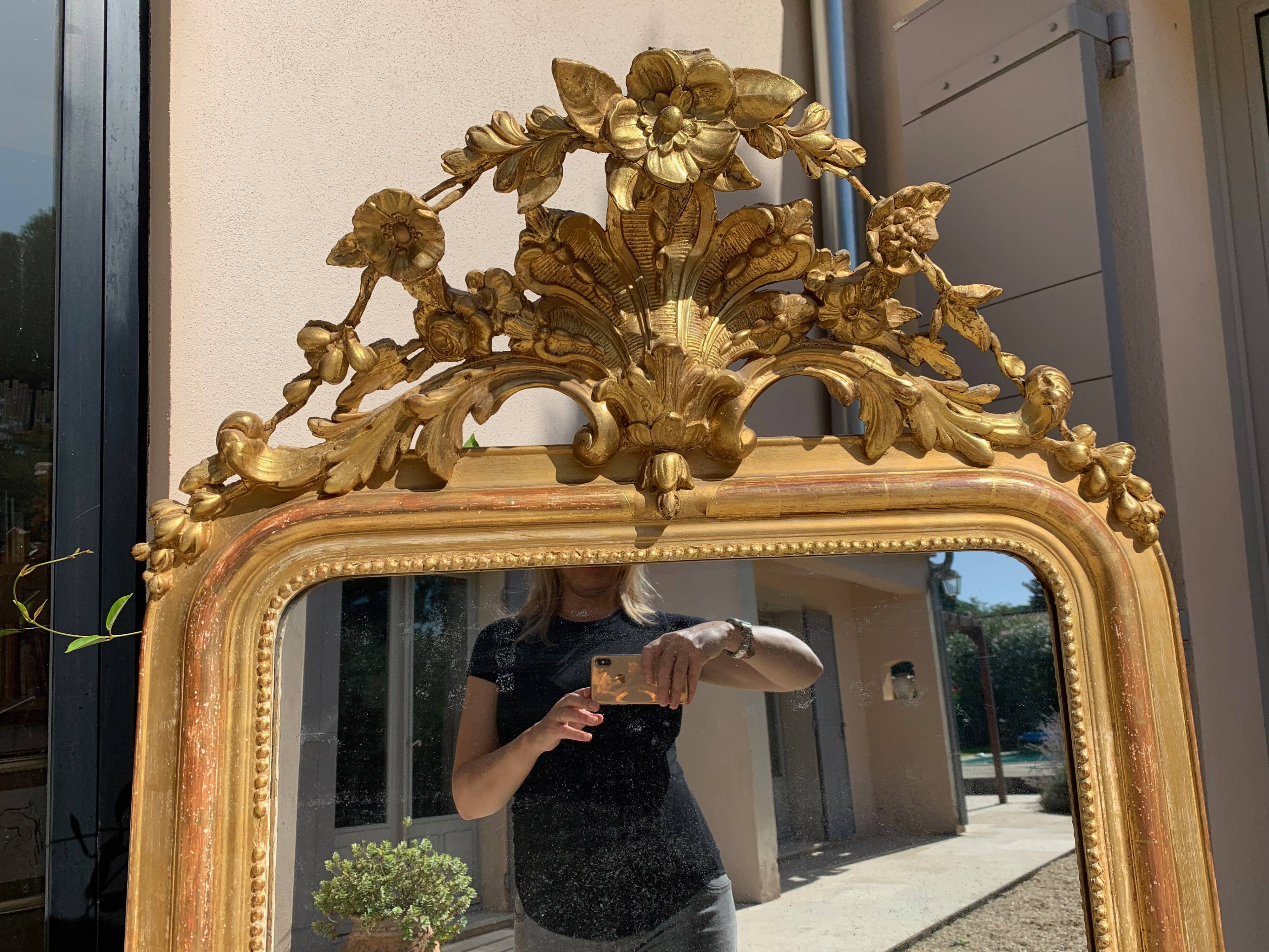 Napoleon iii mirror from the 19th century, large model, in gilded wood, height: 156 cm
