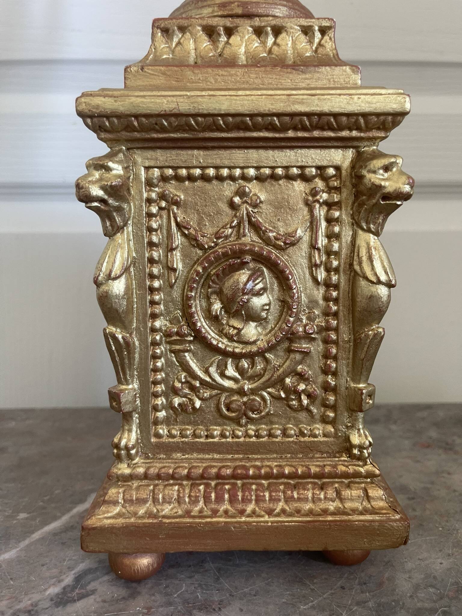 Antique Large Cassolette Lamp Empire Greek Roman Gilded Wood 19th Century 60