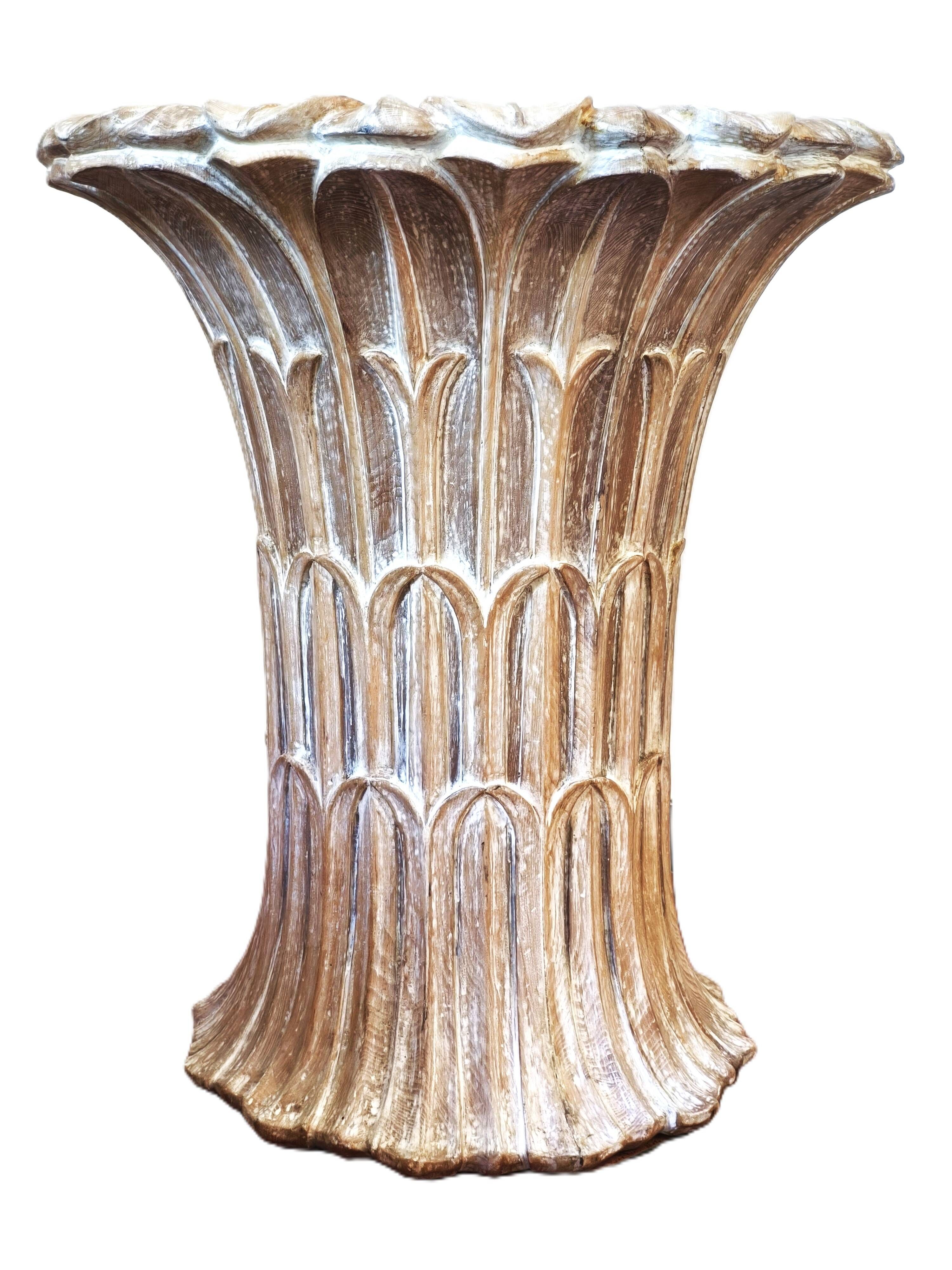 Italian dining table in carved oak with a glass top, vintage.