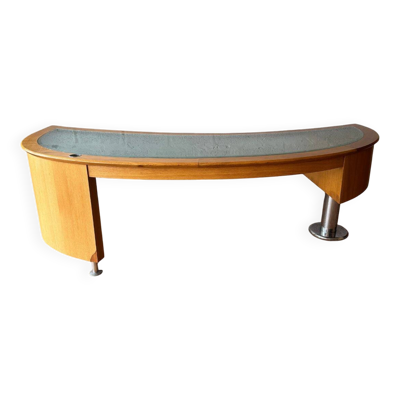 Grand bureau design en chêne et verre fumé - Années 1990
