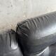 1970s Italian Black Leather Two-Seater Sofa by Poltrona Munari — Pine Frame & Beige Canvas