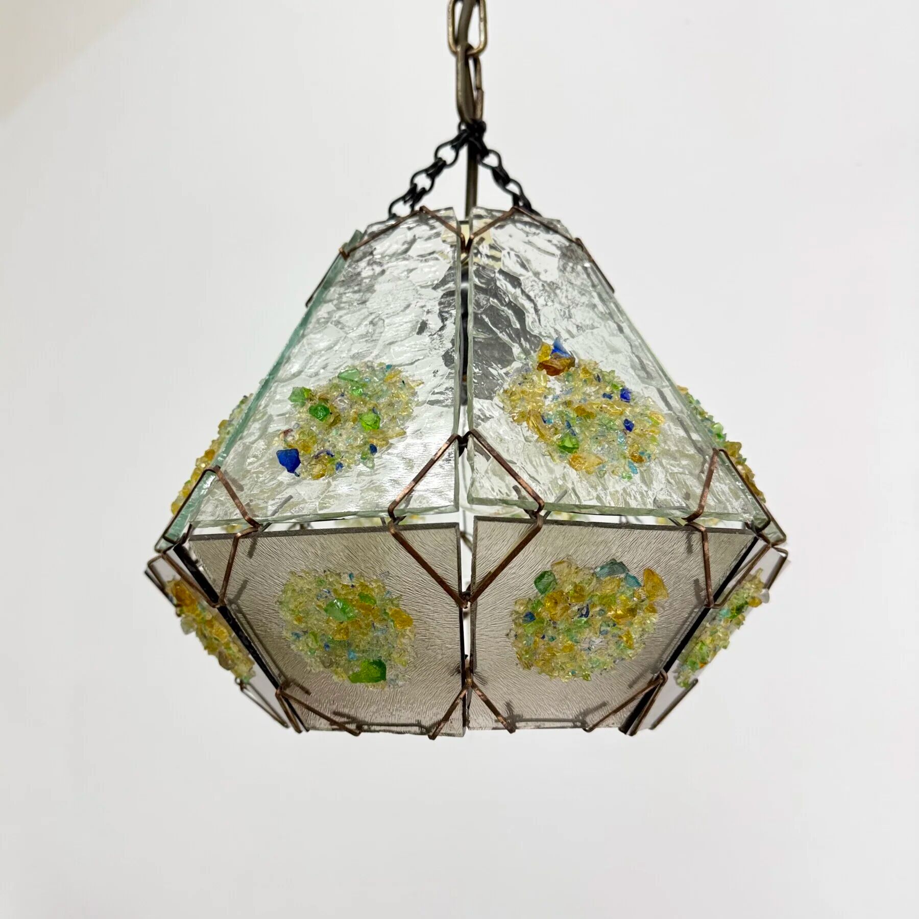 Brutalist glass hanging lamp, 1970s