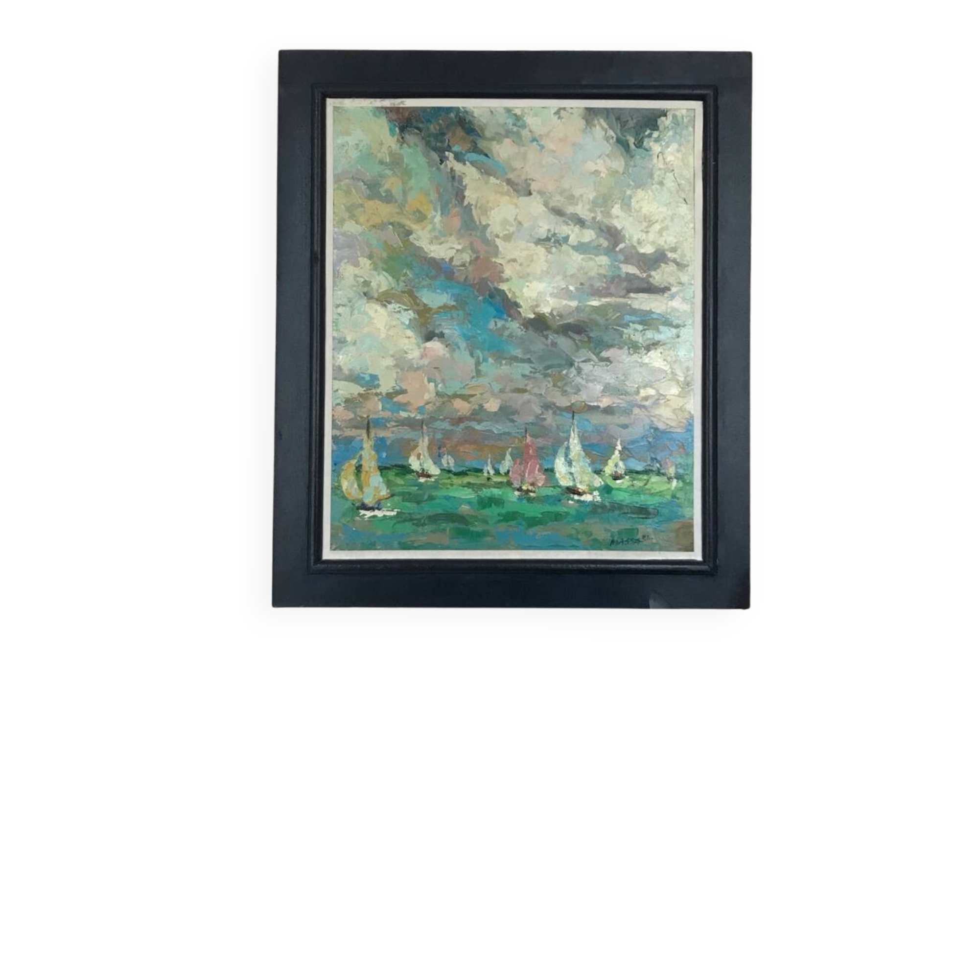 French school of the 20th century. The regattas. Oil on cardboard.