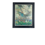 French school of the 20th century. The regattas. Oil on cardboard.