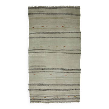 Turkish Kilim Konya Vintage 147x286 cm Beige Black Handwoven