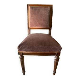 Chaise ancienne style Louis XVI – Velours chocolat & bois sculpté