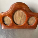 Cadre triple ancien art déco en bois d'acajou 22 x 29 cm verre convexe
