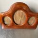 Cadre triple ancien art déco en bois d'acajou 22 x 29 cm verre convexe