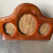 Antique art deco  mahogany wooden triple  frame 22 x 29 cm  convex glass