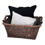 Panier Vintage Anse Rangement Mid Century Panier en osier tressé marron foncé Travail manuel Hygge S