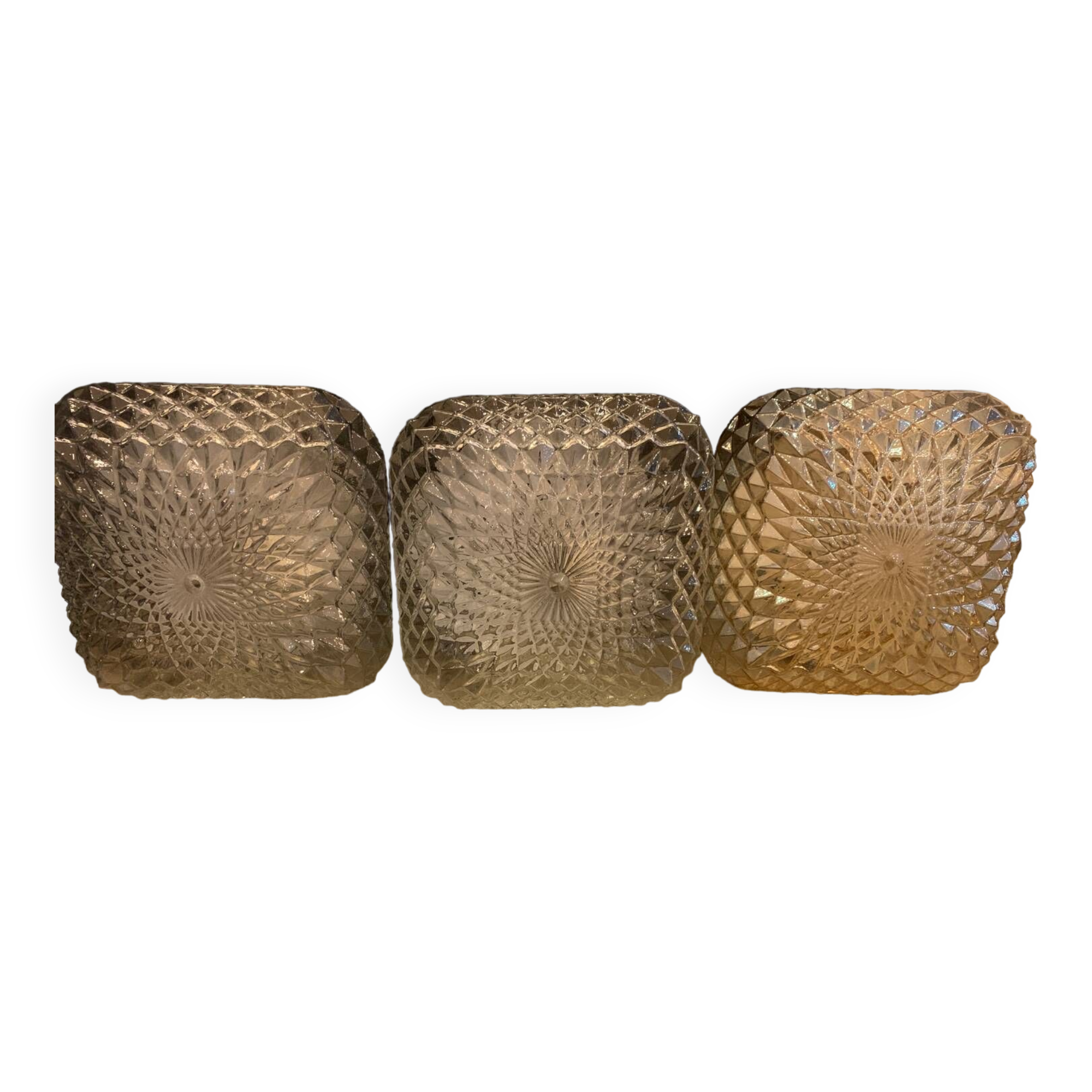 3 vintage chiseled glass ceiling lights 1950-1960