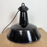Industrial Black Enamel Factory Lamp with Cast Iron Top, 1950s