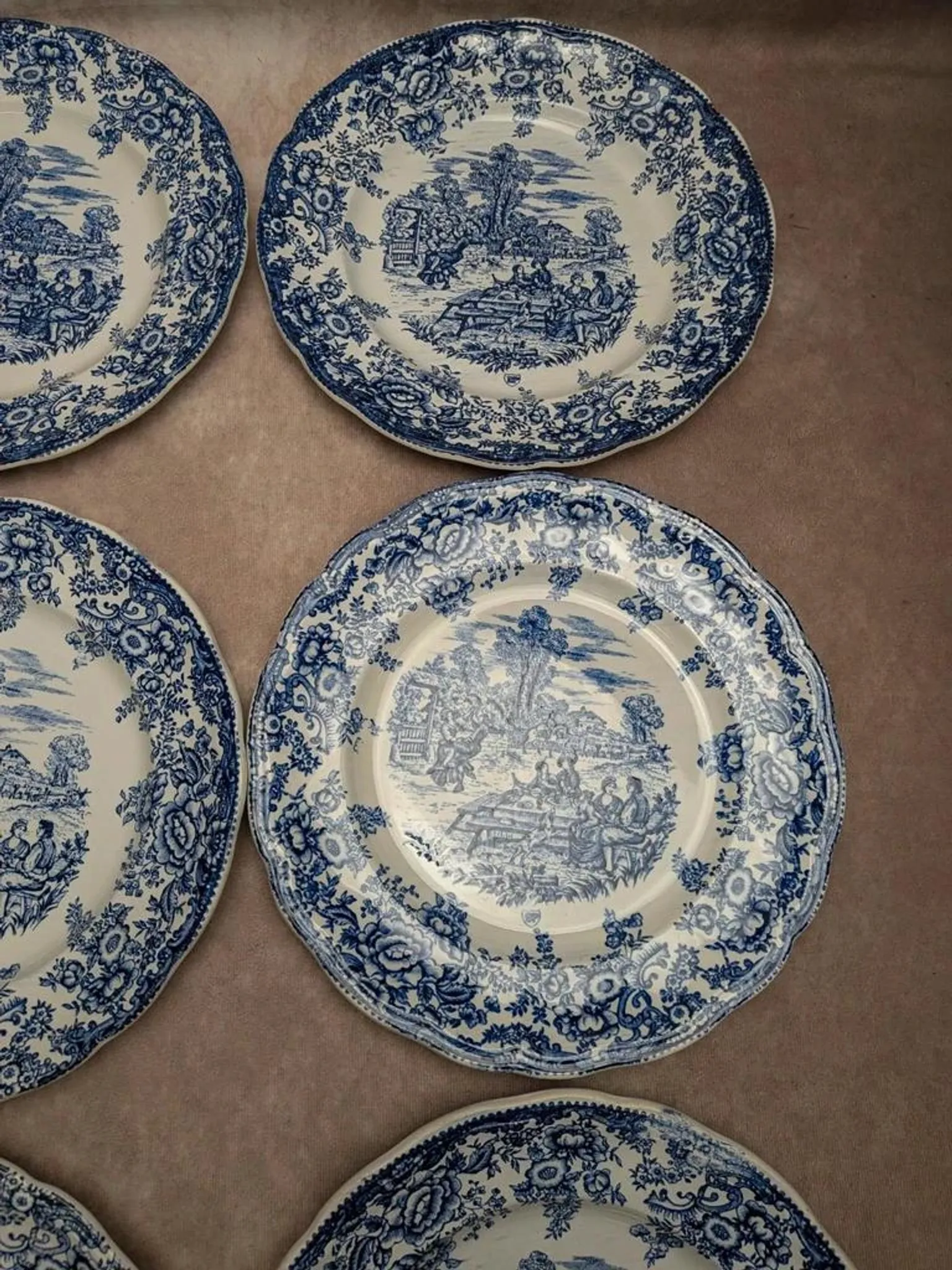 Set of 12 flat plates Terre de fer BP – Blue toile de Jouy pattern