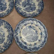Set of 12 flat plates Terre de fer BP – Blue toile de Jouy pattern