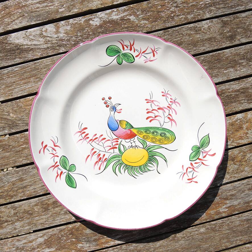 2 Old St Clément Plates: Peacock