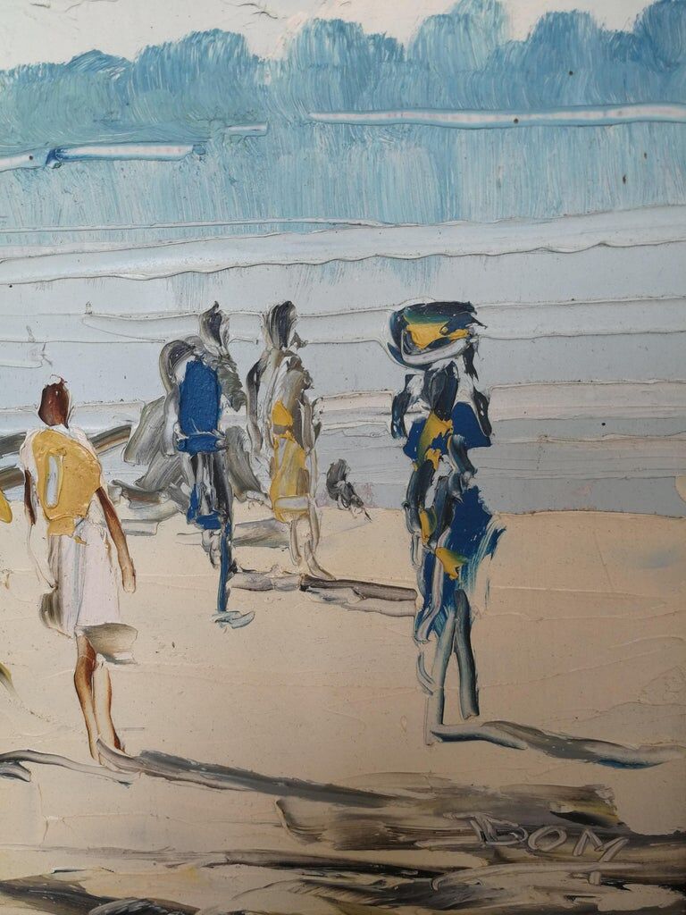 Group on the shores of Lake Tanganyika, African painting, circa 1950