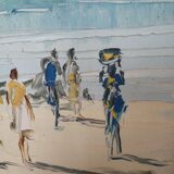 Groupe au bord du lac Tanganyika, peinture africaine, vers 1950