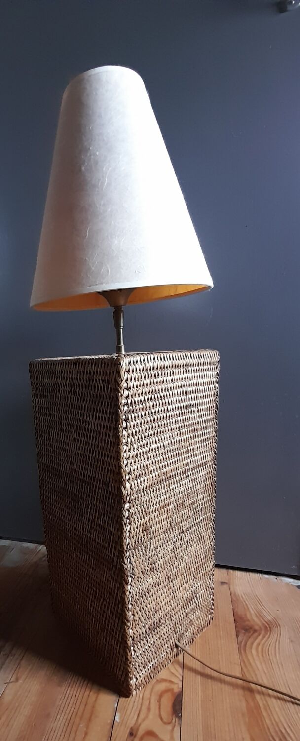 Braided rattan lamp foot, square, vintage 1970