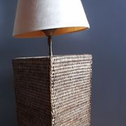 Pied de lampe rotin tressé, carré, vintage 1970