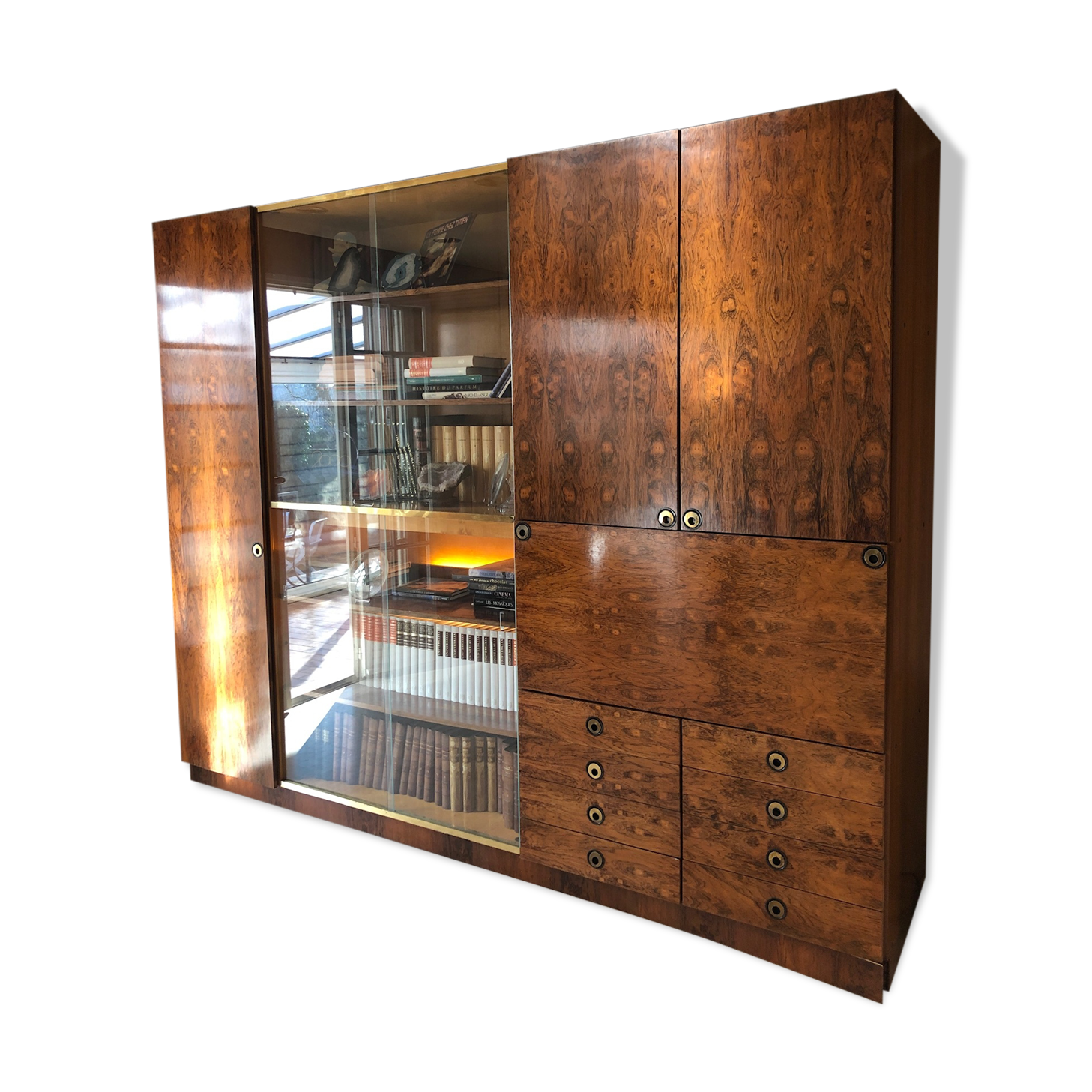 Living room furniture showcase, rosewood veneer secretary of the 70s