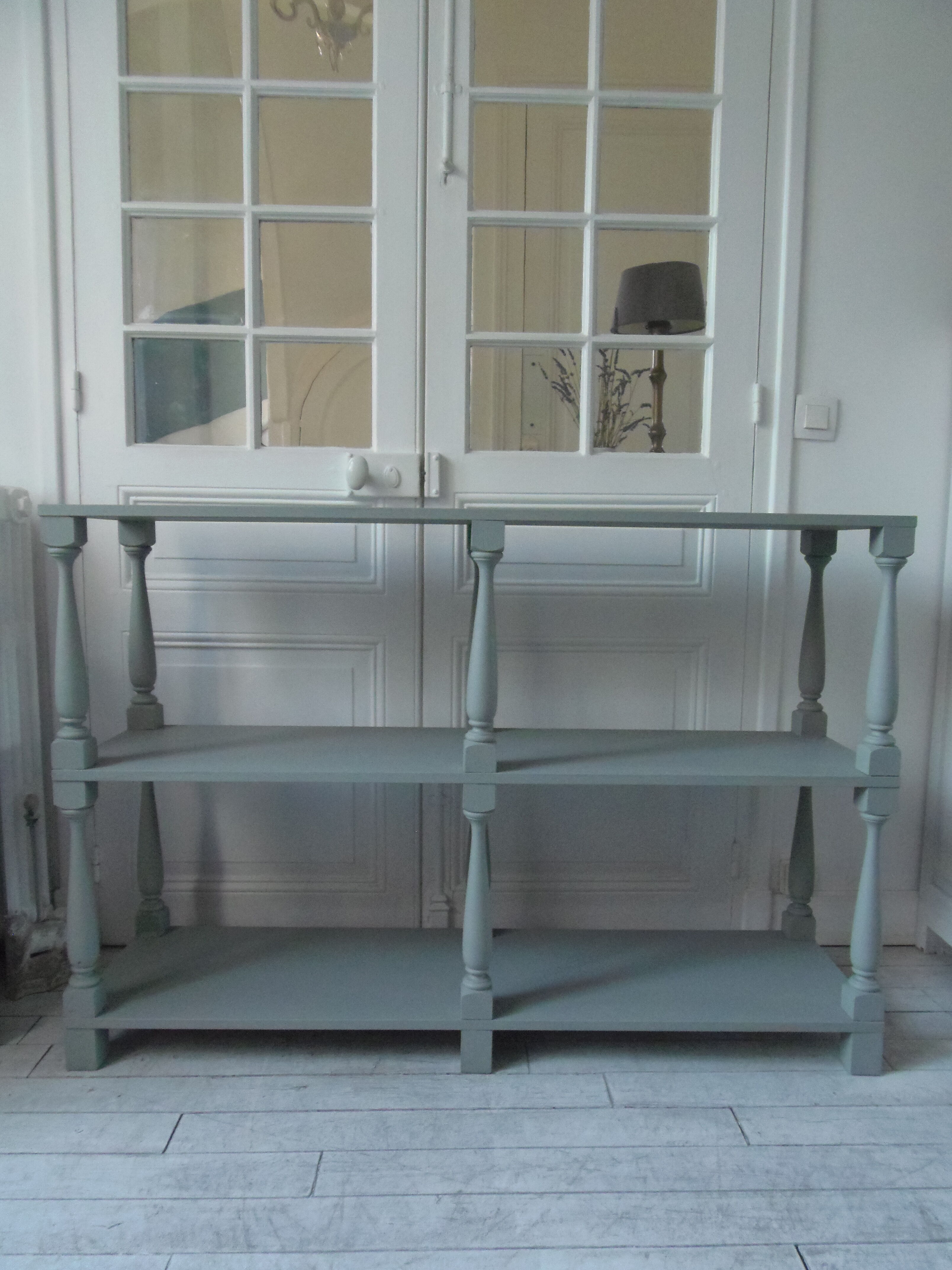 Console vintage 3 plateaux vert de gris