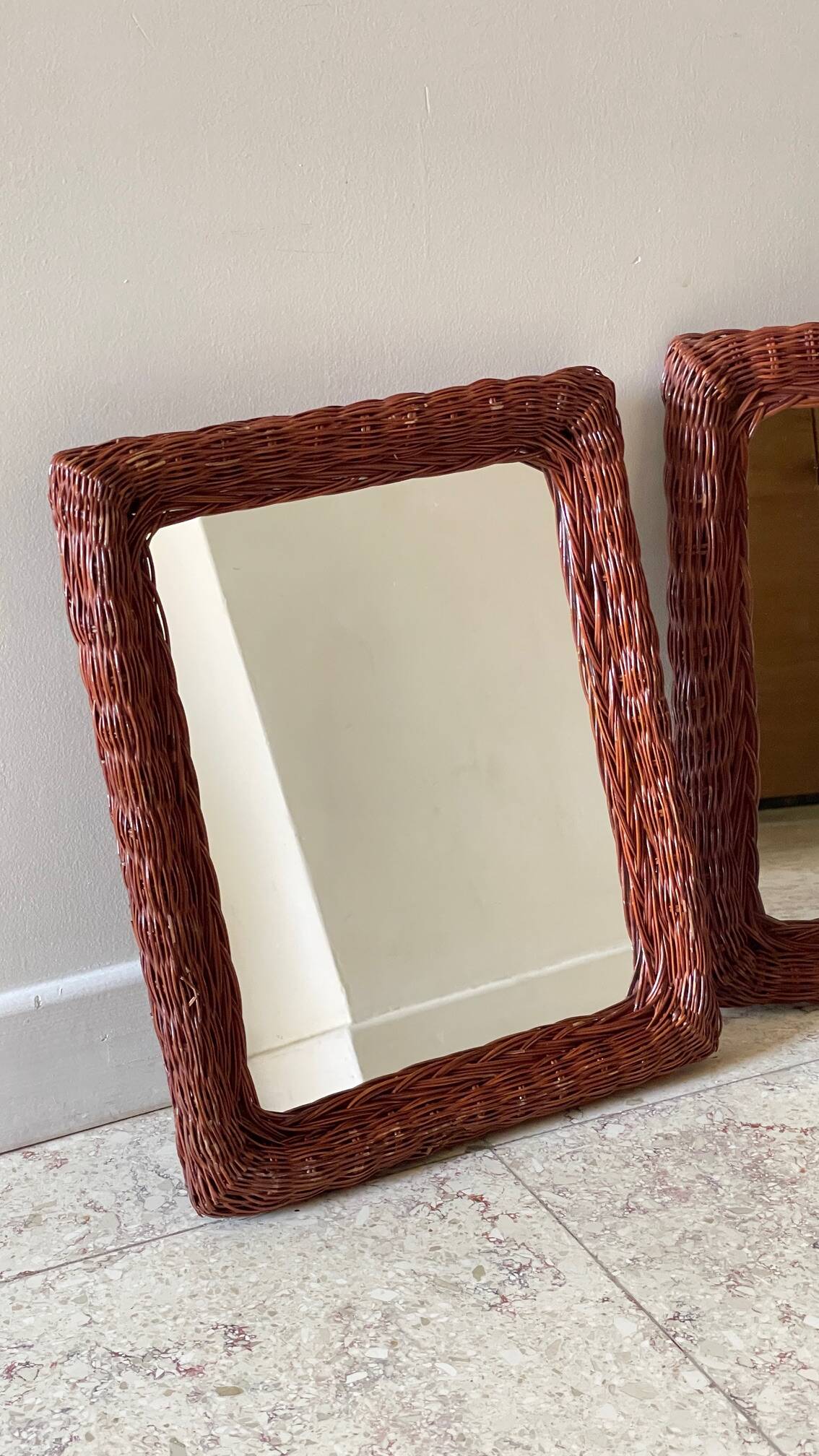 Pair of VINTAGE Rattan MIRRORS
