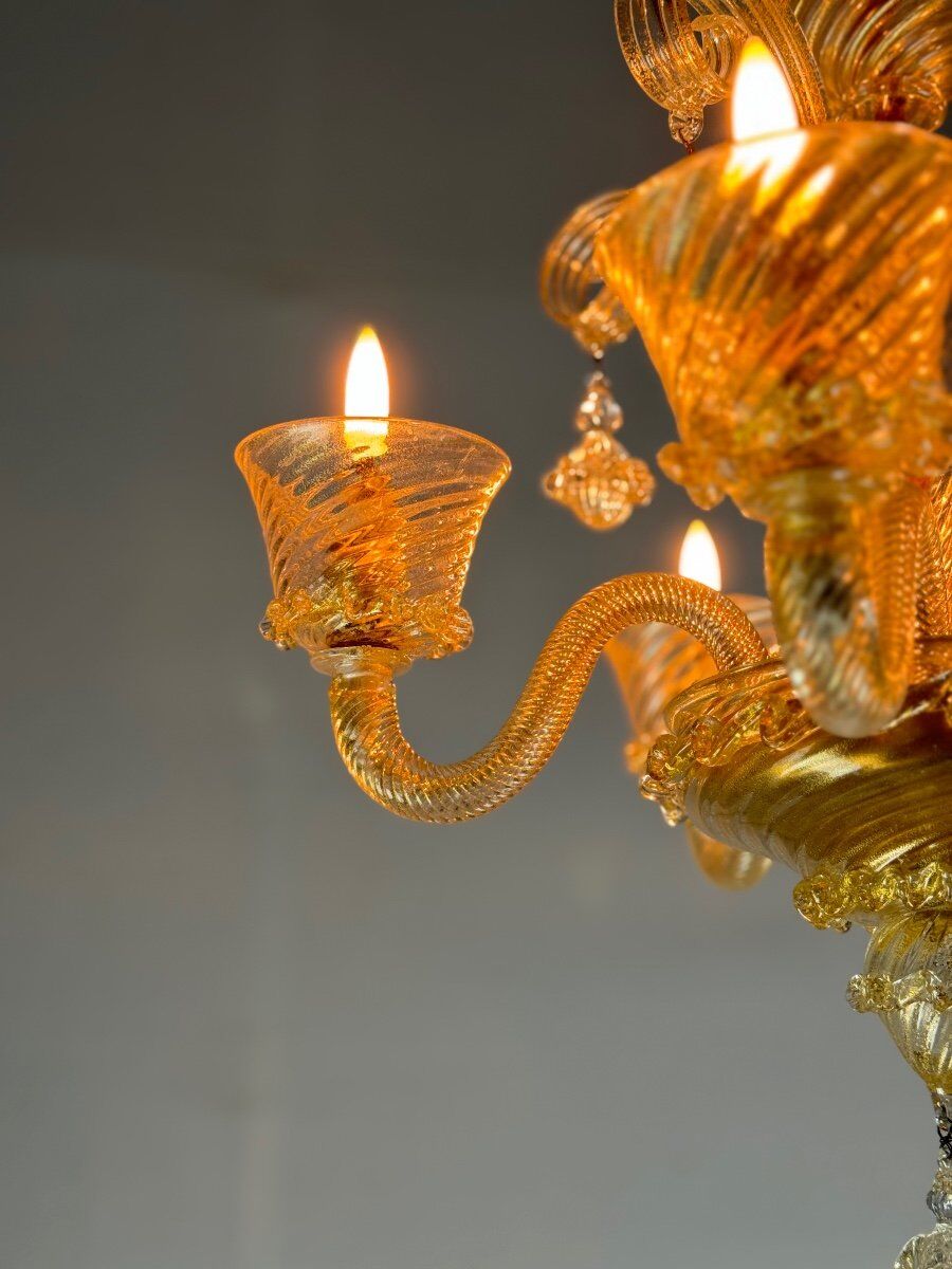 Venetian chandelier in gilded Murano glass with 5 light arms circa 1930