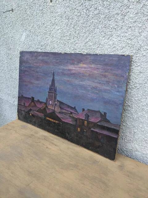 Oil on canvas paper, night view