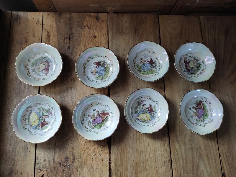 Cups Porcelain Pearly A G Dessert Bowl Liseré Golden Old Lot of 8