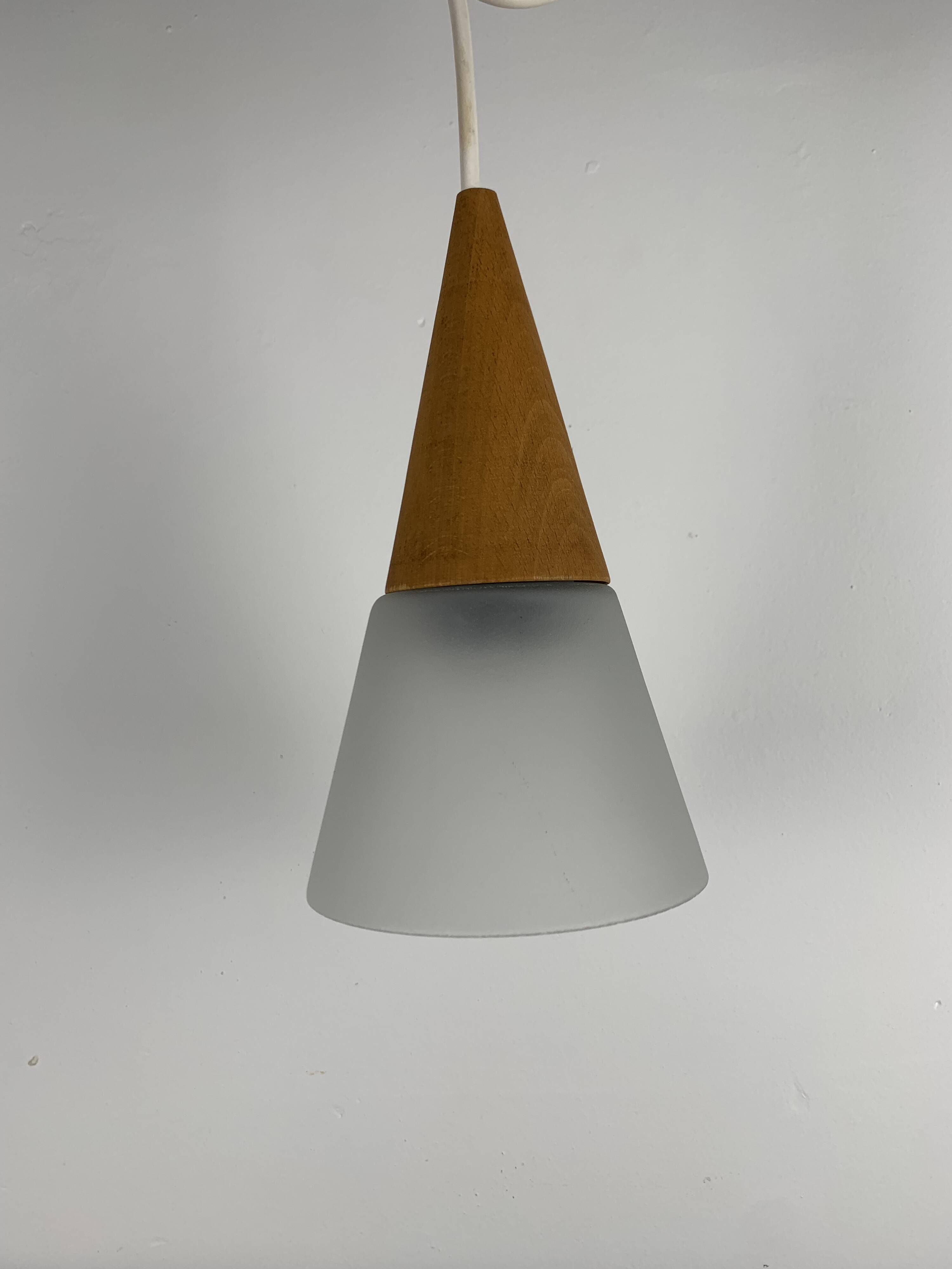 Glass and teak pendant light, es horn danmark