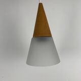 Glass and teak pendant light, es horn danmark