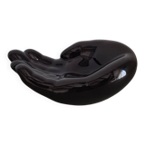 Vintage 1970s black ceramic hand-shaped trinket dish, retro decorative sculpture, centerpiece, home decor, soap dish