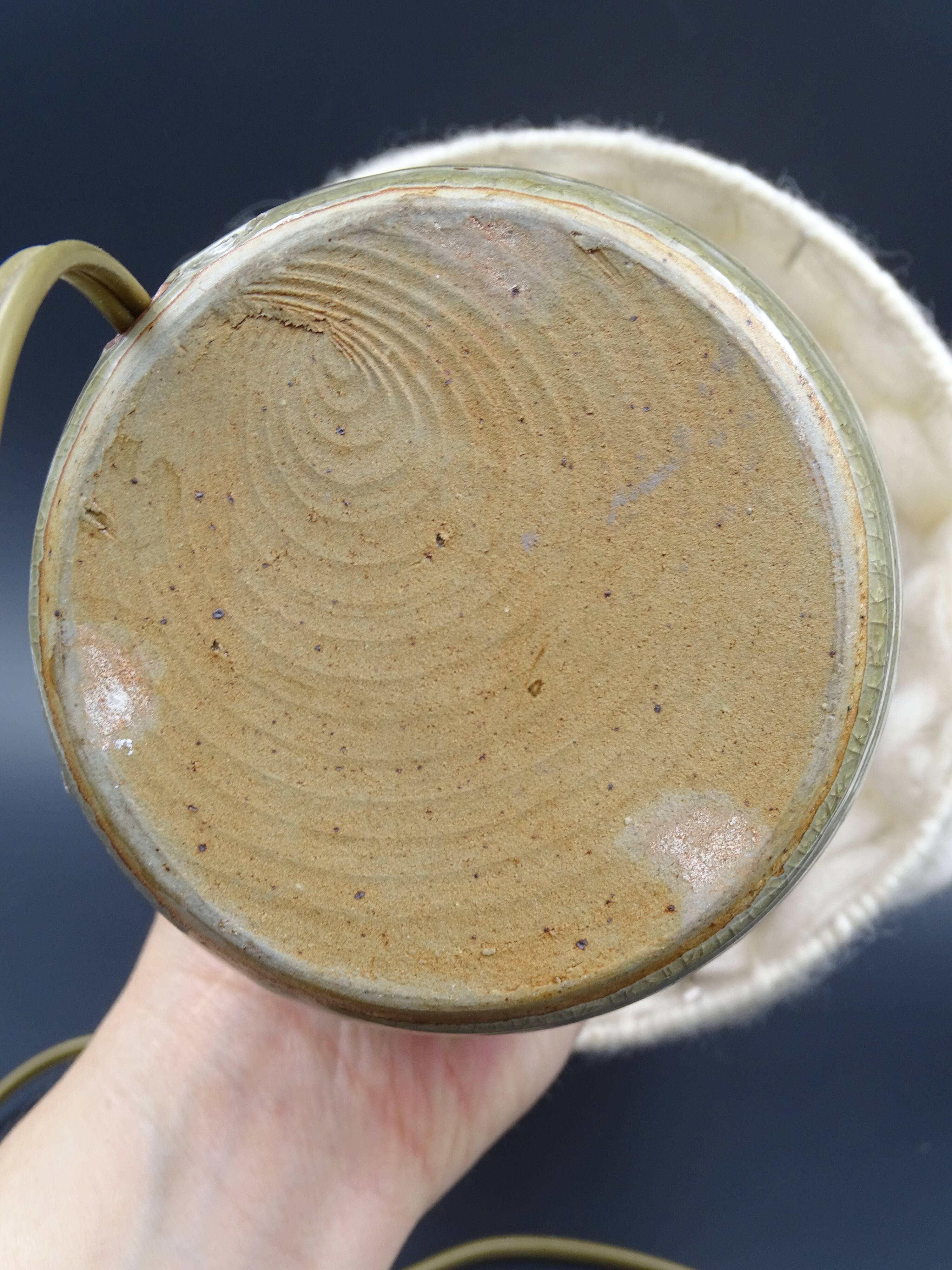 Pair of bedside lamps in stoneware and wool lampshades - Vintage around 1970