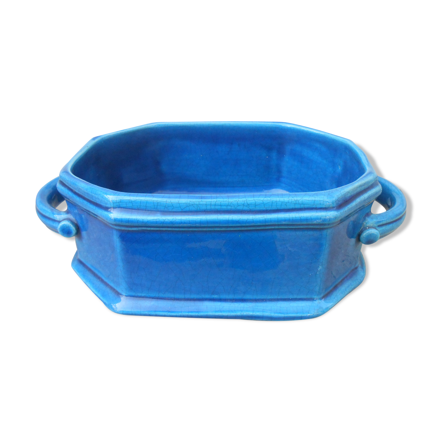 Blue cracked ceramic planter