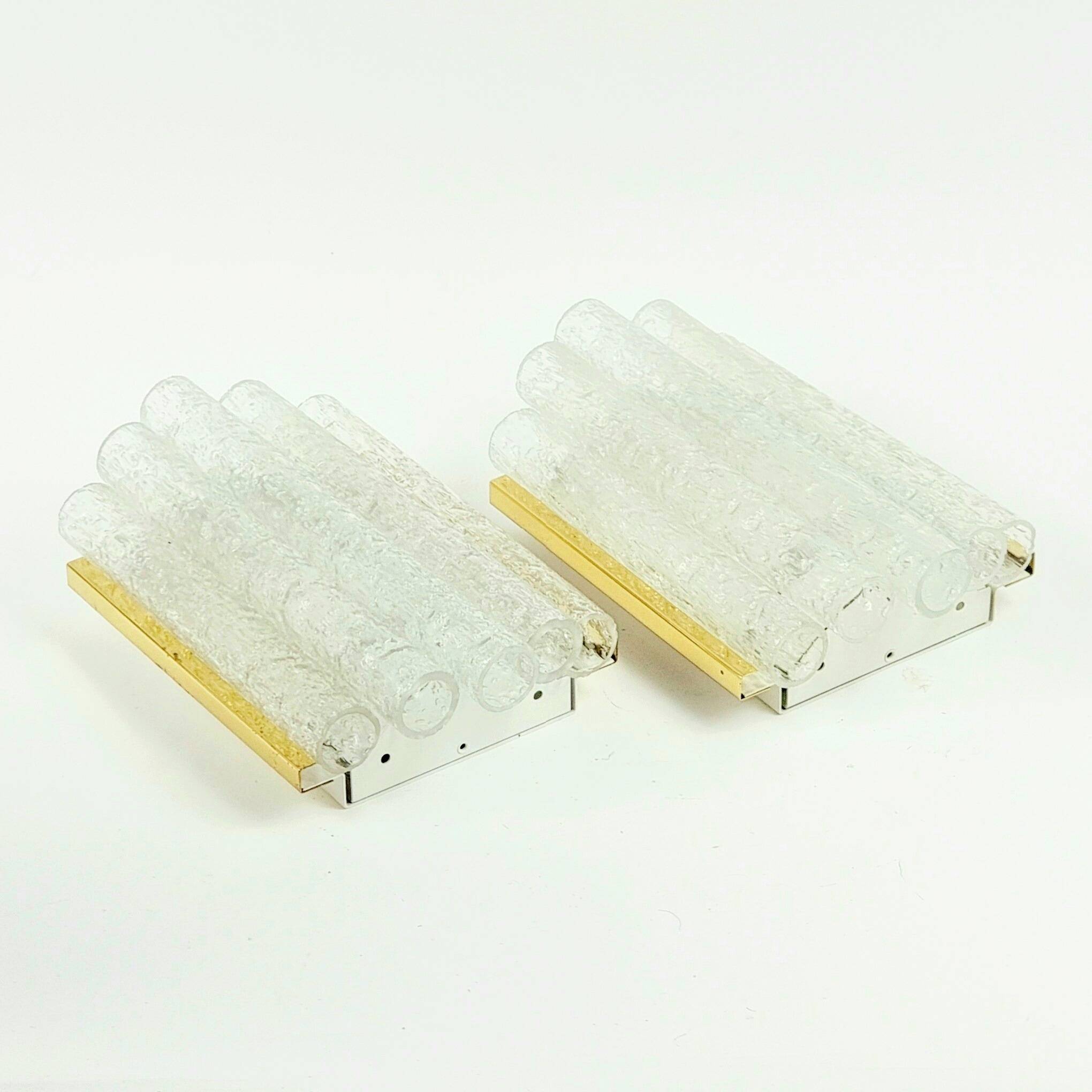 Pair of Mid-Century Modern Ice Glass Wall Lights from Doria, Germany, 1960s