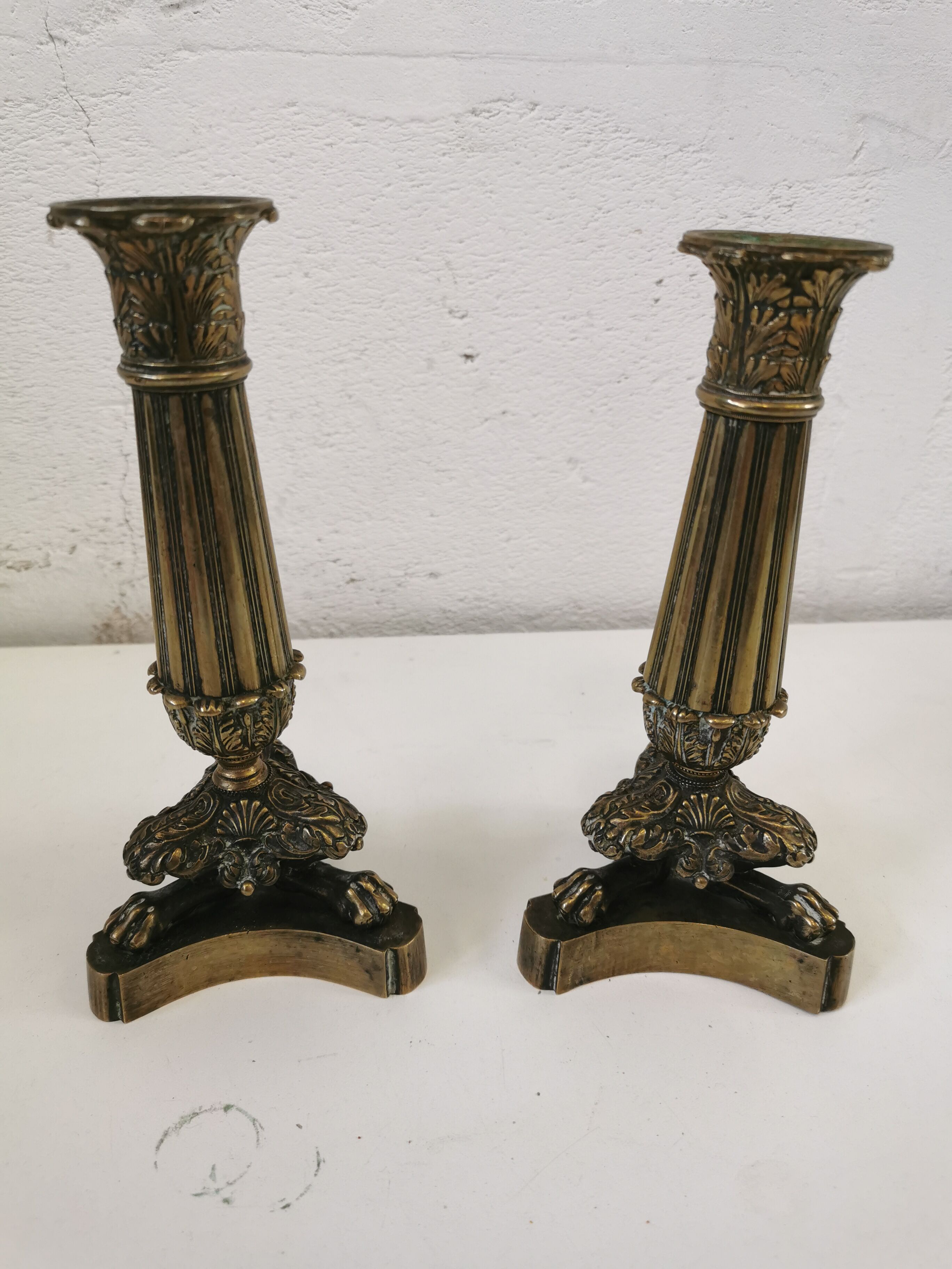 Pair of 19th bronze candle holders