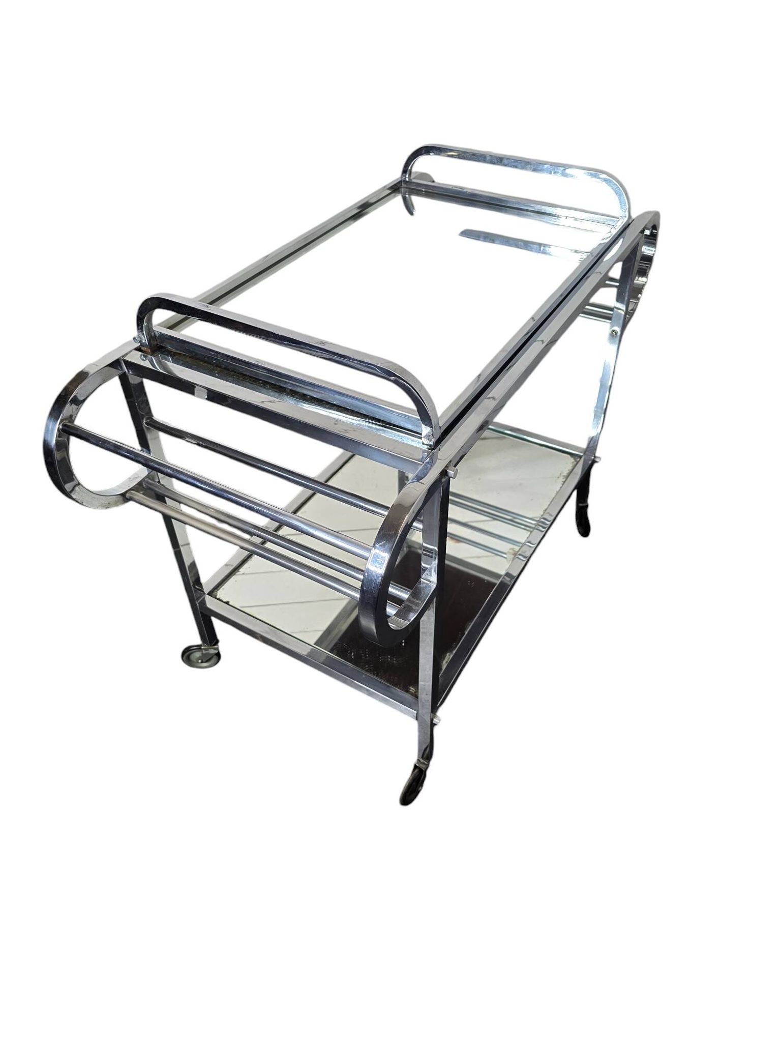 Art Deco trolley on wheels in chromed metal, 1930s
