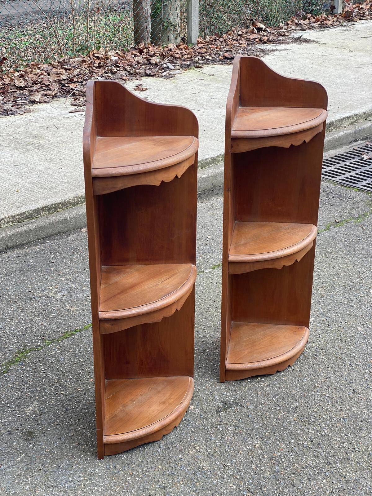 Pair of 19th-century solid wood corner wall shelves.
