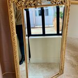 Large mirror style Louis XVI in gilded wood with parecloses xixth h: 165 cm
