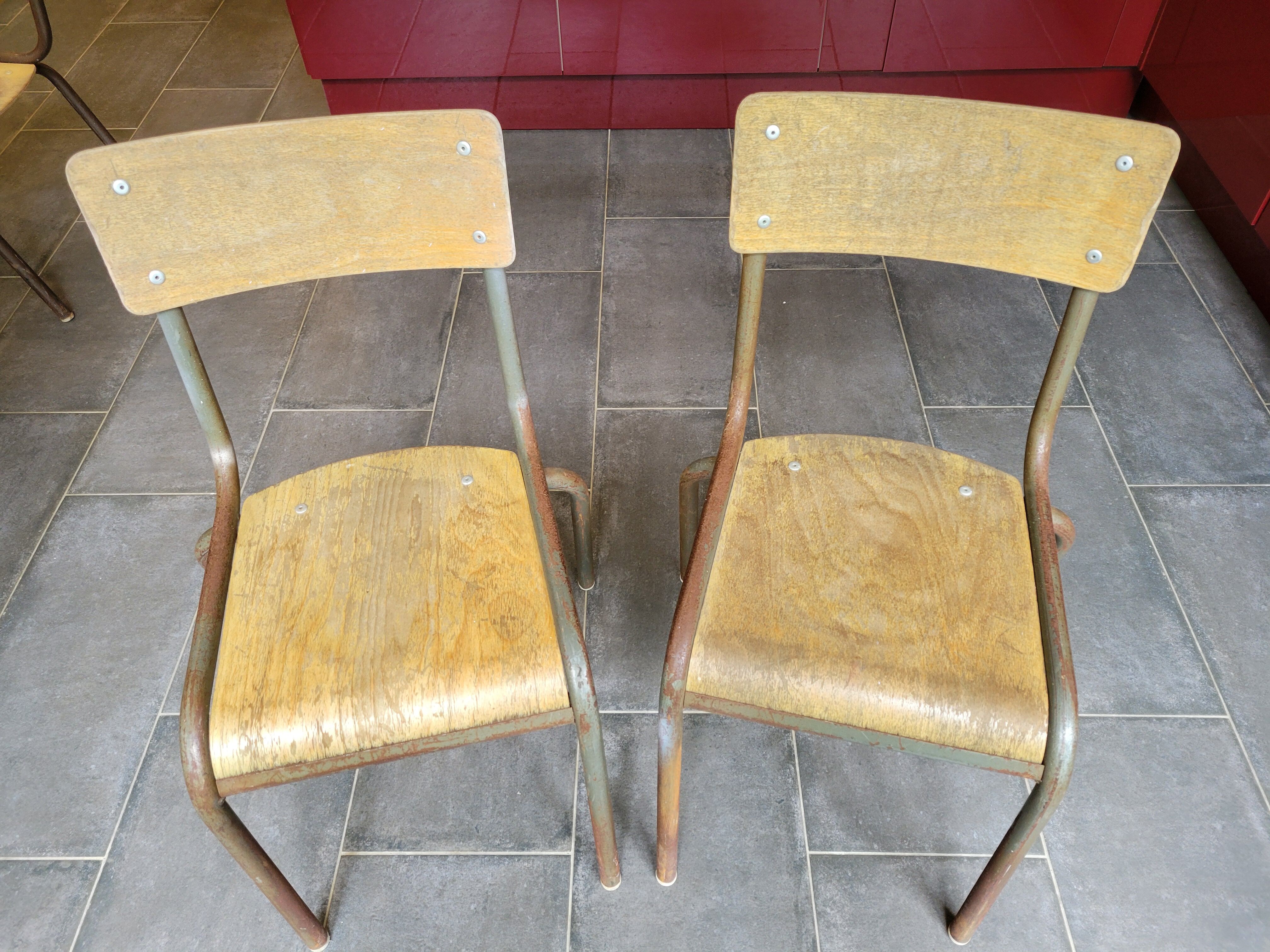 Pair of vintage Mullca school chairs.