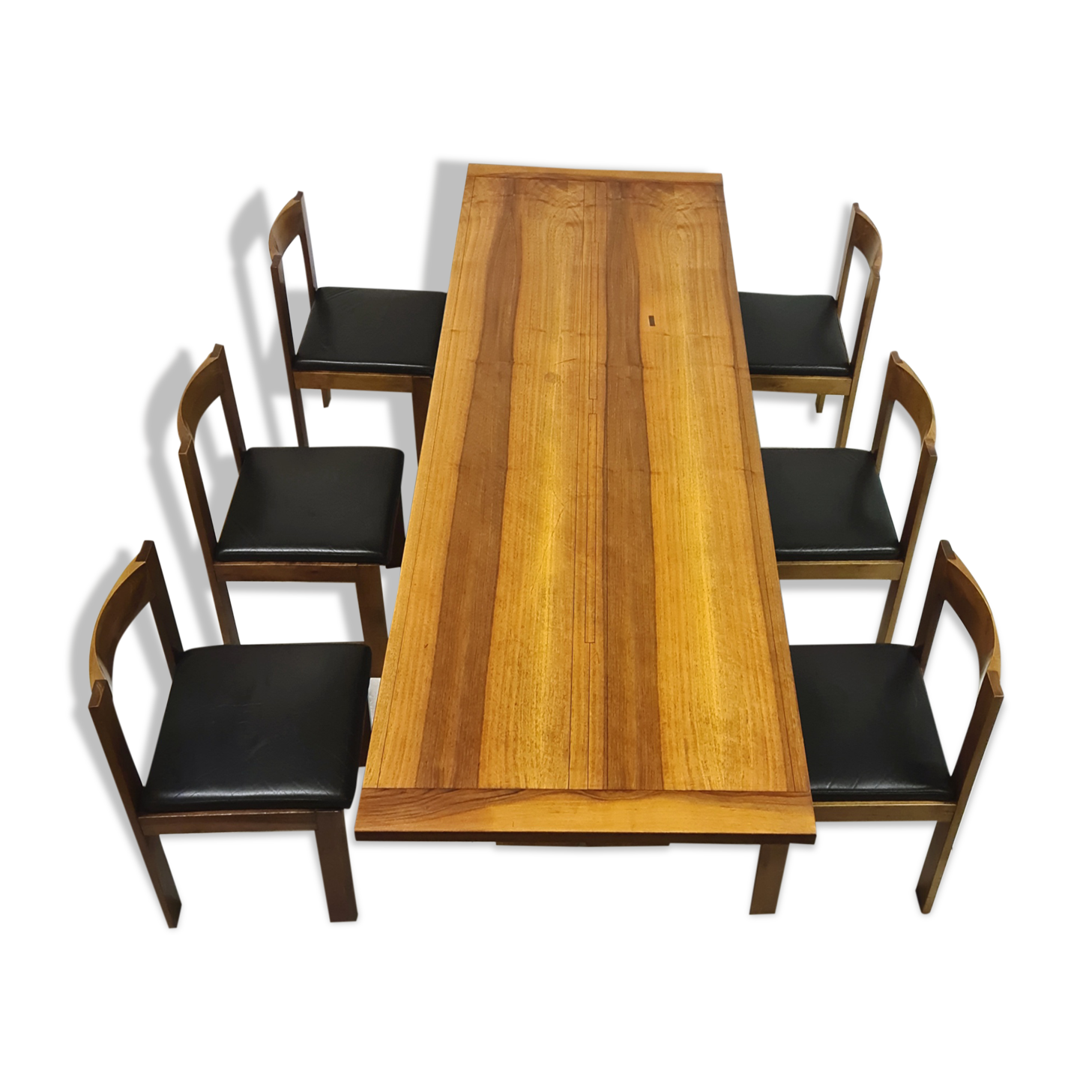 Table et chaises en noyer par Antonio Virgilio pour Bernini Italie années 1970