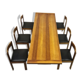 Table et chaises en noyer par Antonio Virgilio pour Bernini Italie années 1970