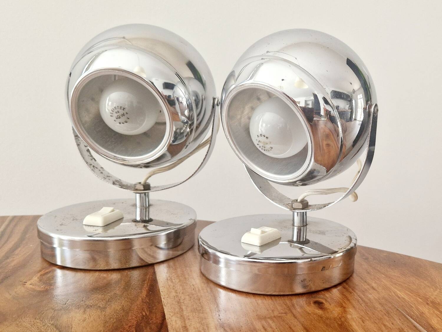 Pair of 1960s Space Age design chrome lamps