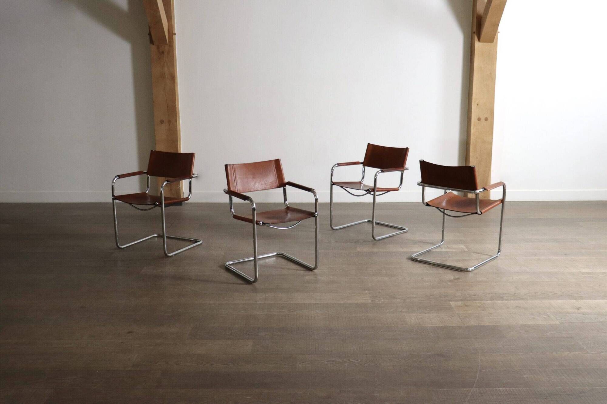 MG5 dining chairs in cognac leather and chrome by Mart Stam & Marcel Breuer, 1960s