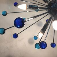 Light-blue and dark-blue “star” murano glass oval sputnik chandelier