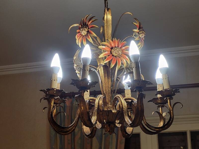 Set of painted metal chandeliers with flower decor
