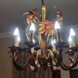 Set of painted metal chandeliers with flower decor